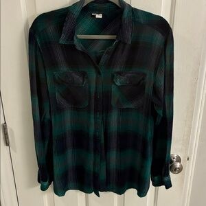 Urban Outfitters BDG soft drapey plaid shirt in black, purple and green, L